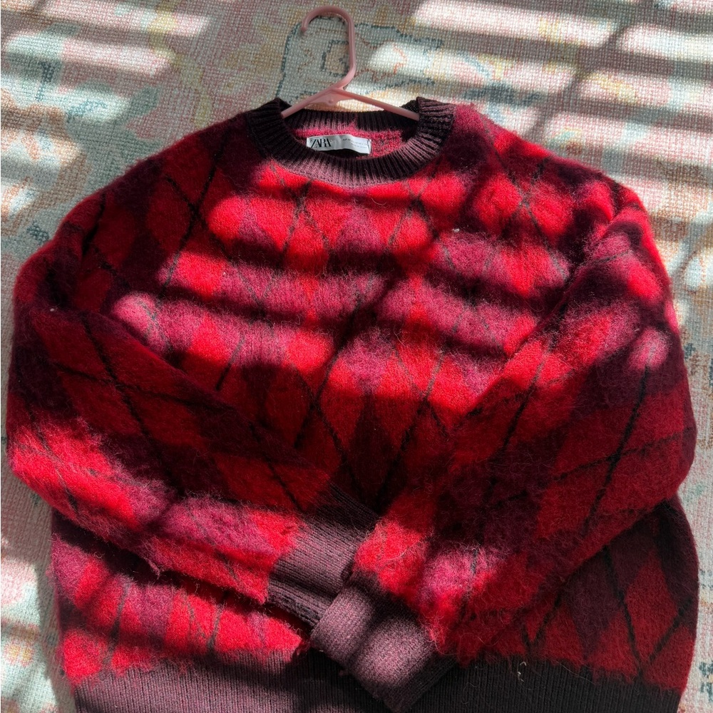 Zara Red Argyle Sweater